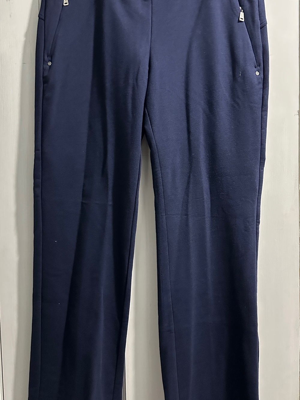 Classic Navy Boot-Cut Pants with Zip-Pocket Detail